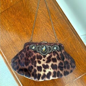 Banana Republic Brown and Black Leopard Print Clutch